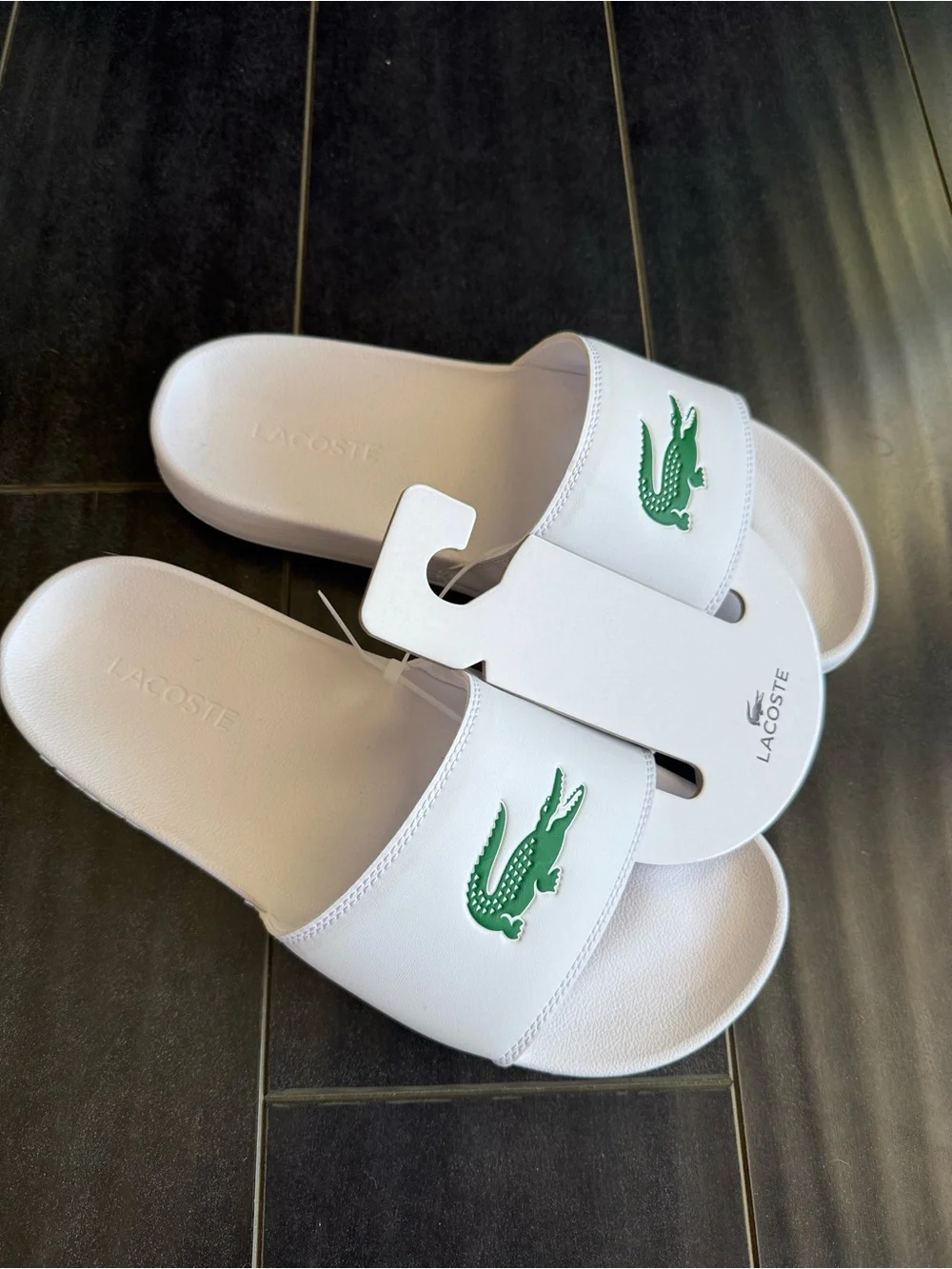 Lacoste White Men Slide Sandals with Green Croc Logo New size 11